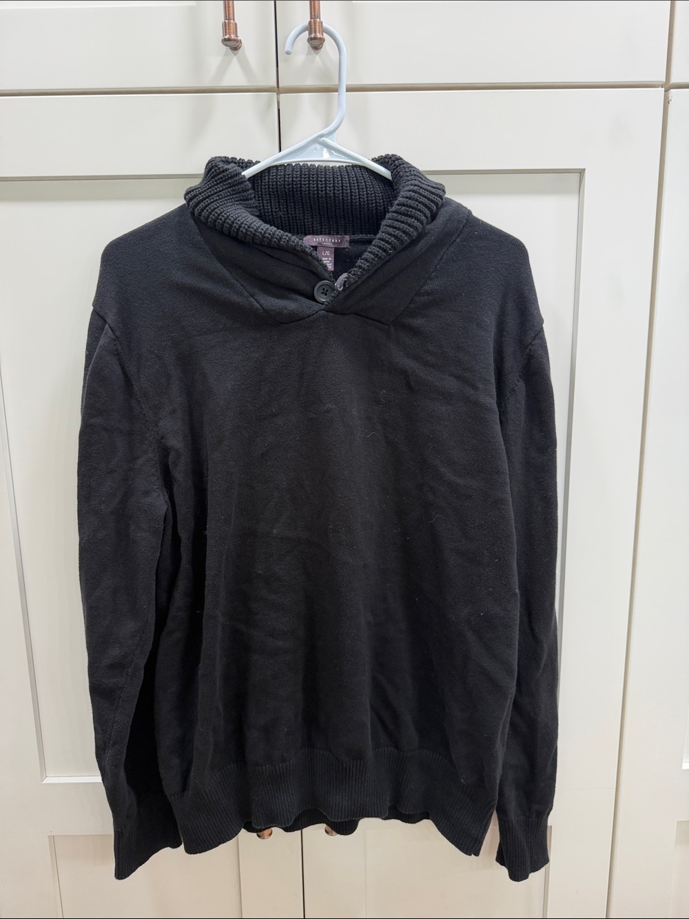 Men's Black Turtleneck Button-Detail Pullover Sweater